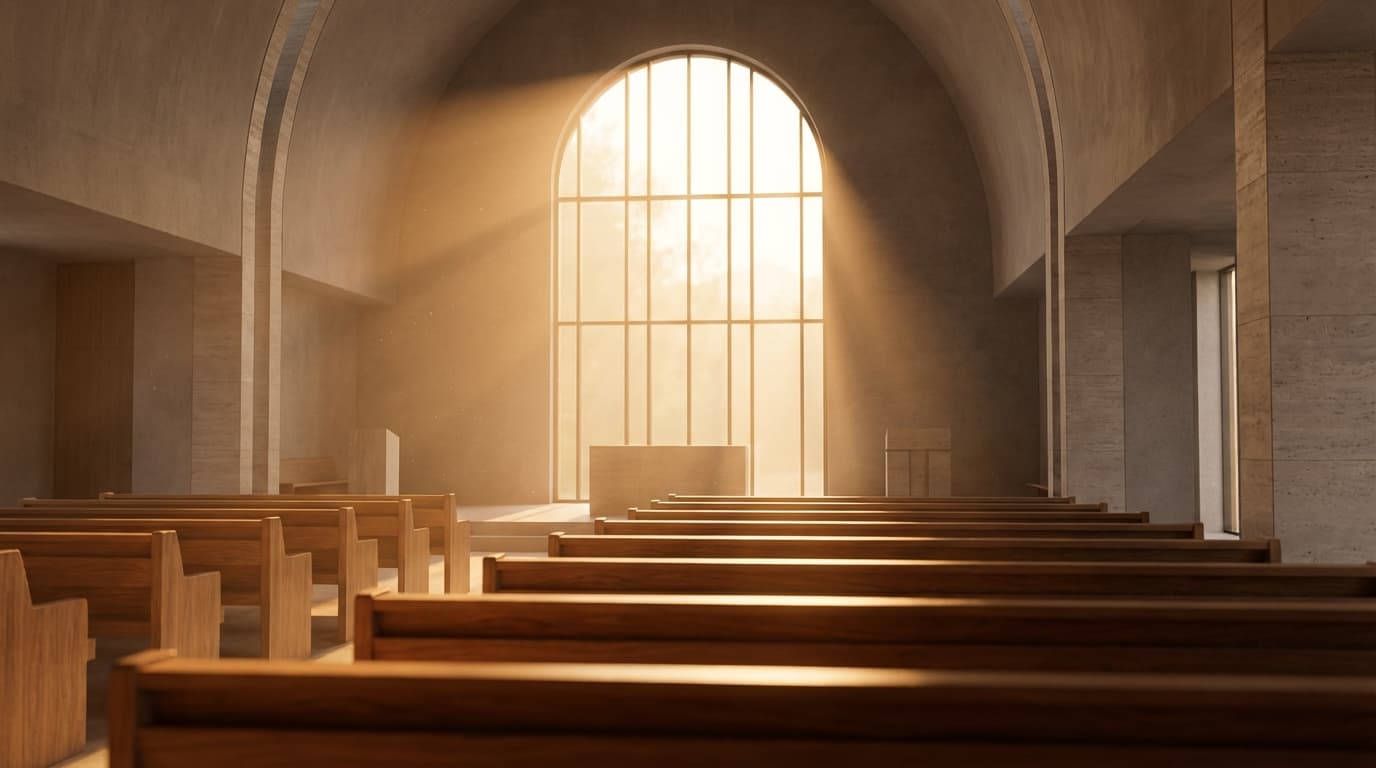 Sunlit church doorway with a small welcome sign in Arabic and English